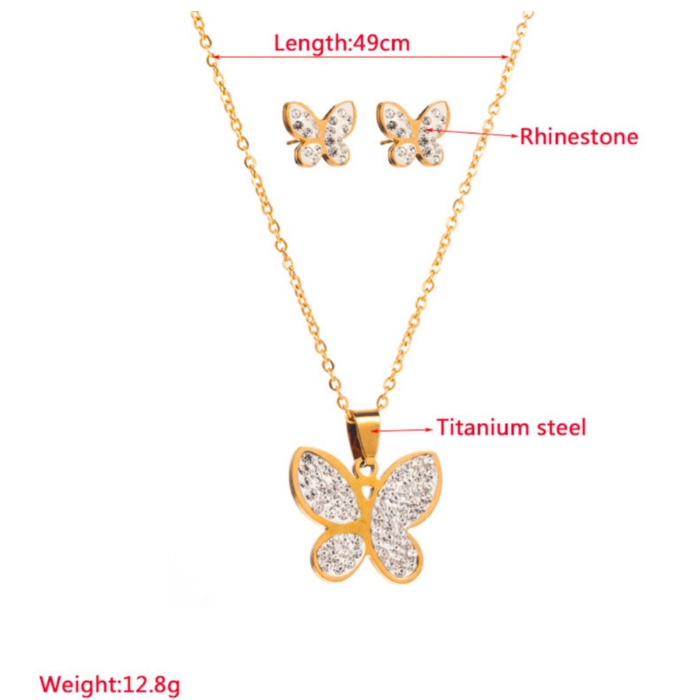 Butterfly Pendant Necklace Earrings Set Titanium Steel - Picture 4 of 4